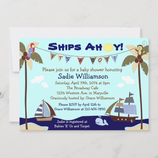 Scheepvaart Ahoy Nautical Baby shower Invitation Kaart (Voorkant)
