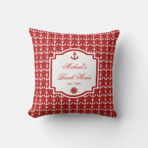 Scheepvaart Anchor Red Nautical Monogram Outdoor P Buitenkussen