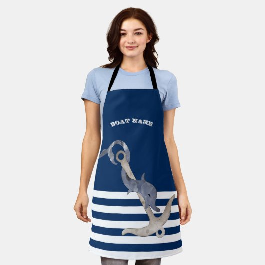 Scheepvaart, Anker Dolfijn Marineblauw Gestreepd Schort (Gedragen)