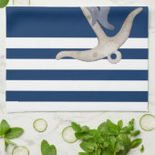 Scheepvaart, Anker Dolfijn Marineblauw Gestreepd Theedoek (Gevouwen)