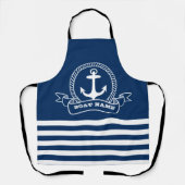Scheepvaart, Anker Marineblauw Gestreepd Schort (Voorkant)