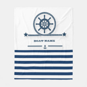 Scheepvaart,Anker,Touw Marine Blauwe Strepen Fleece Deken
