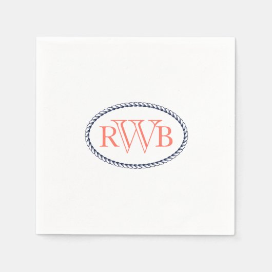 Scheepvaart Custom Monogram Marineblauw/Koraal Servet (Voorkant)
