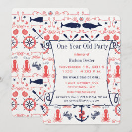 Scheepvaart Eén Jaar Verjaardag Koraal Marineblauw Kaart