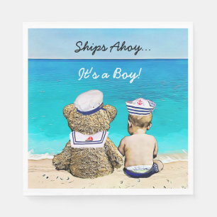Scheepvaart, een jongen, een Baby shower Servet