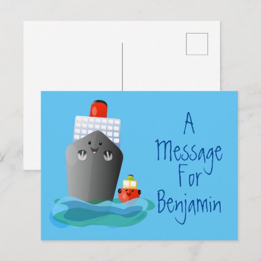 Scheepvaart en cartoon sleepboot briefkaart (Voorkant / Achterkant)