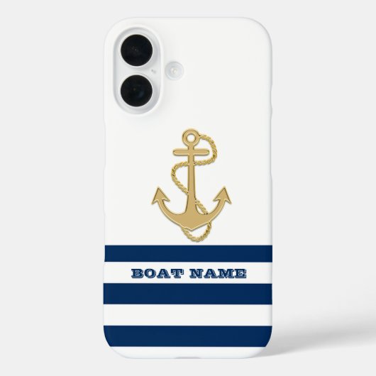 Scheepvaart, Gouden Anker Marineblauw Witte Strep Case-Mate iPhone Case (Achterkant)