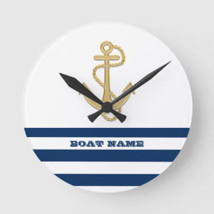 Scheepvaart, Gouden Anker Marineblauw Witte Strep Ronde Klok