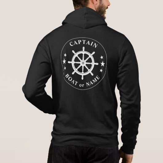 Scheepvaart Helm Wheel Stars Kapitein of Boat Name Hoodie (Achterkant)