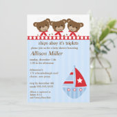 Scheepvaart Het Baby shower van TRIPLET Kaart (Staand voorkant)