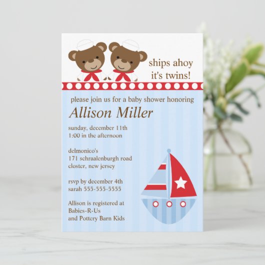 Scheepvaart Het is TWIN's Baby shower Kaart (Staand voorkant)