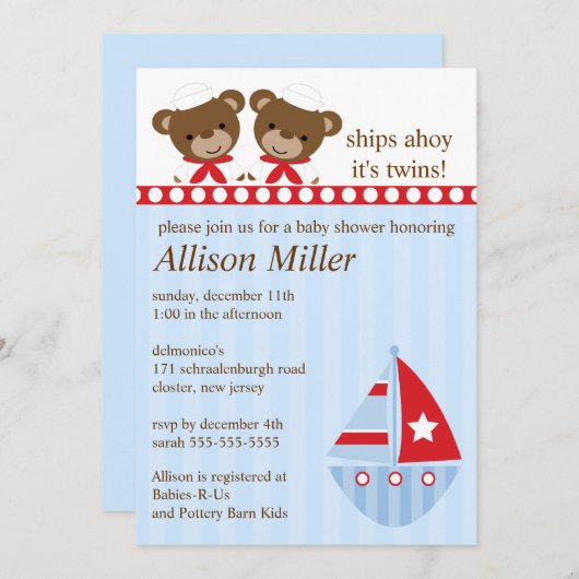 Scheepvaart Het is TWIN's Baby shower Kaart (Voorkant / Achterkant)