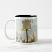Scheepvaart in Calm Water met cijfers van de kust Tweekleurige Koffiemok (Links)