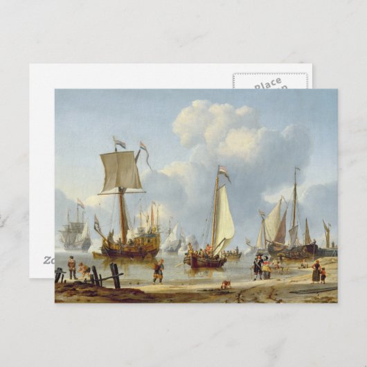 Scheepvaart in Calm Water met figuren van de kust Briefkaart (Voorkant / Achterkant)