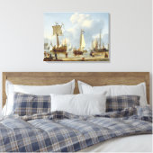 Scheepvaart in Calm Water met figuren van de kust Canvas Afdruk (Insitu (Slaapkamer))
