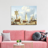 Scheepvaart in Calm Water met figuren van de kust Canvas Afdruk (Insitu (Woonkamer))