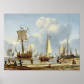 Scheepvaart in Calm Water met figuren van de kust Poster (Voorkant)
