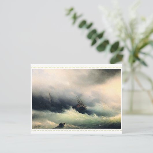Scheepvaart in een Storm, Ivan Constantinovich Aiv Briefkaart (Staand voorkant)