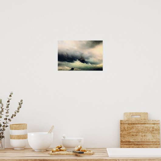 Scheepvaart in een Storm, Ivan Constantinovich Aiv Poster (Keuken)
