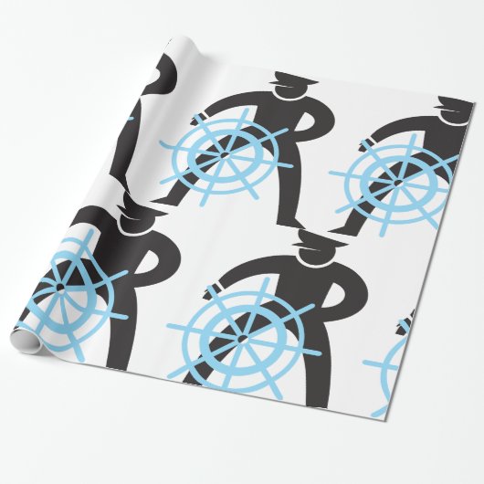 Scheepvaart kapitein bij de helm cadeaupapier (Uitgerold)