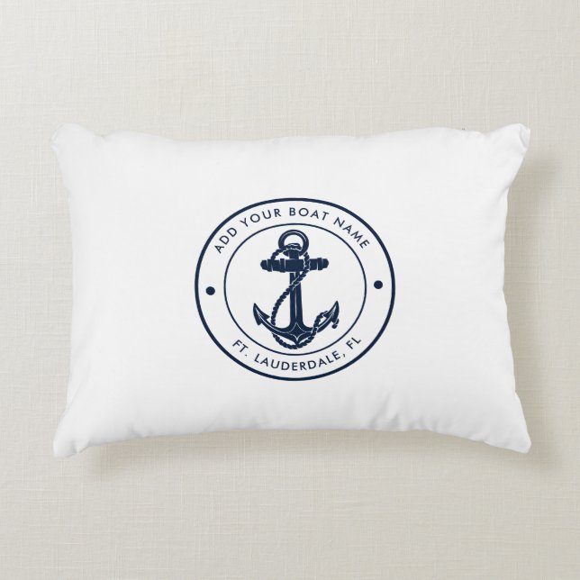 Scheepvaart Marine Blauw Anker Boot Naam Op Maat Accent Kussen (Voorkant)