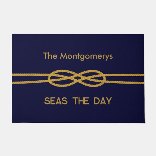 Scheepvaart Marineblauw Gouden Touw Aangepaste Nam Deurmat (Voorkant)