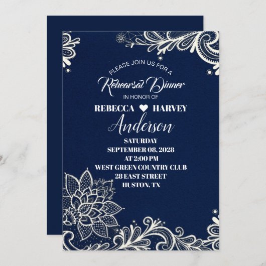 scheepvaart marineblauwe huwelijksrepetitie diner kaart (Voorkant / Achterkant)