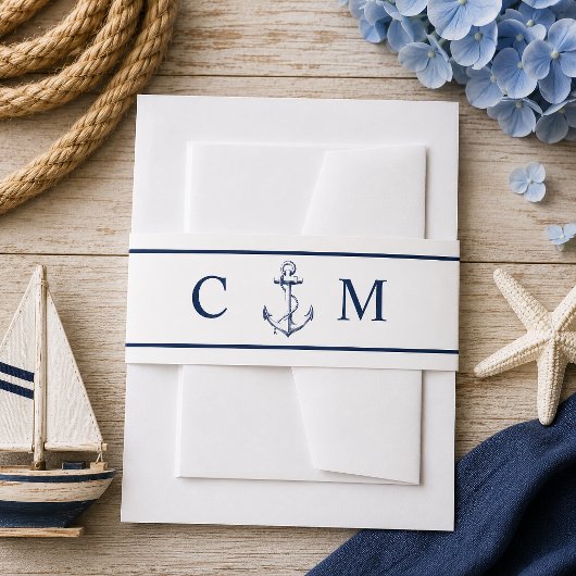 Scheepvaart Monogram Marine Anker Bruiloft Uitnodigingen Wikkel