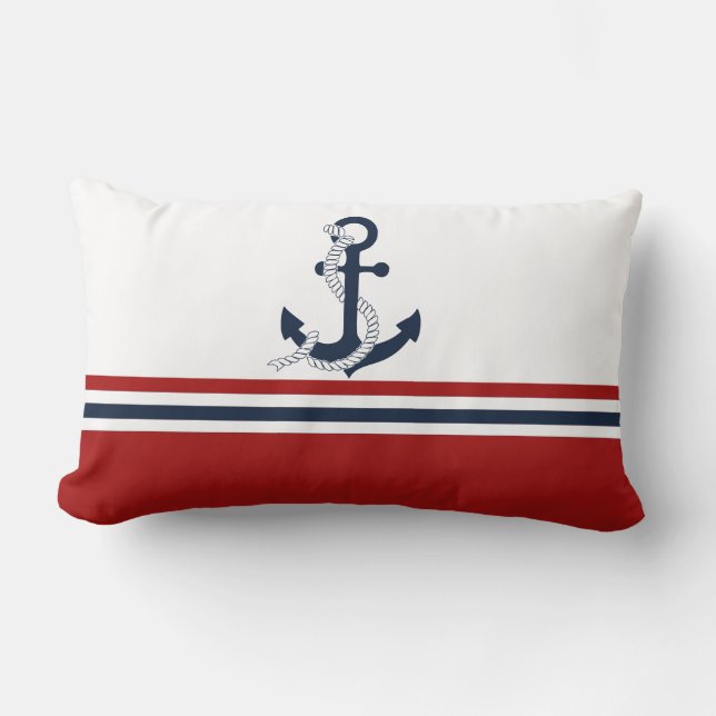 Scheepvaart Navy Blauwe Anker Blauwe Witte Rode St Kussen (Voorkant)