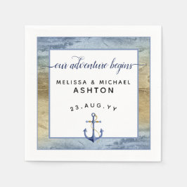 #Scheepvaart Navy Blauwe Gouden Aquarel Evenement Servet