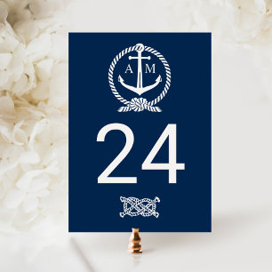 Scheepvaart Navy Blauwe Trouw Monogram Tafelnummer
