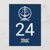 Scheepvaart Navy Blauwe Trouw Monogram Tafelnummer (Voorkant)