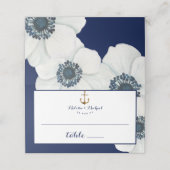 #Scheepvaart Navy Blauwe & Witte Anemoon Bruiloft Plaatskaartje (Buitenkant ongevouwen)
