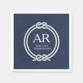 Scheepvaart Navy Blauwe Witte Touwrand Monogram Servet (Voorkant)