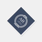 Scheepvaart Navy Blauwe Witte Touwrand Monogram Servet (Hoek)