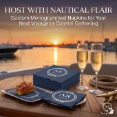 Scheepvaart Navy Blauwe Witte Touwrand Monogram Servet