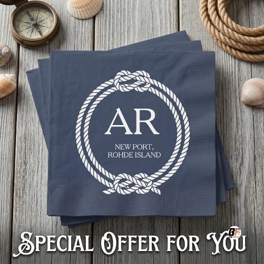 Scheepvaart Navy Blauwe Witte Touwrand Monogram Servet