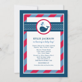 Scheepvaart Navy Rode Walvis Baby Shower voor Jong Kaart