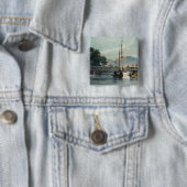 Scheepvaart op een Chinese rivier Vierkante Button 5,1 Cm (In situ)