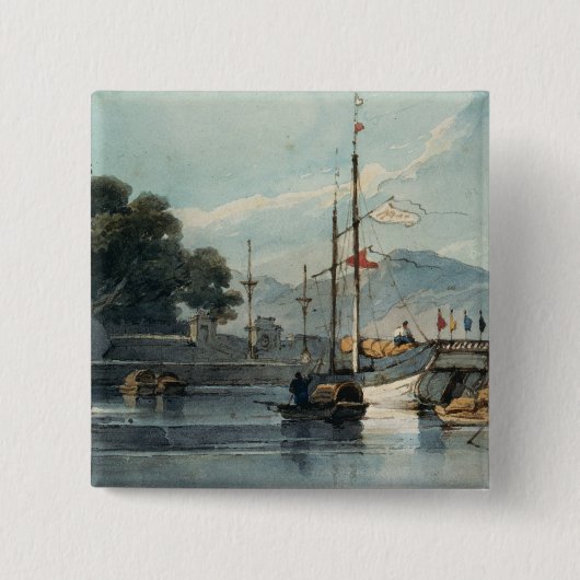 Scheepvaart op een Chinese rivier Vierkante Button 5,1 Cm (Voorkant)