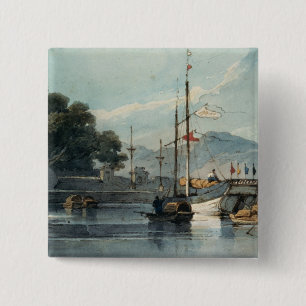 Scheepvaart op een Chinese rivier Vierkante Button 5,1 Cm