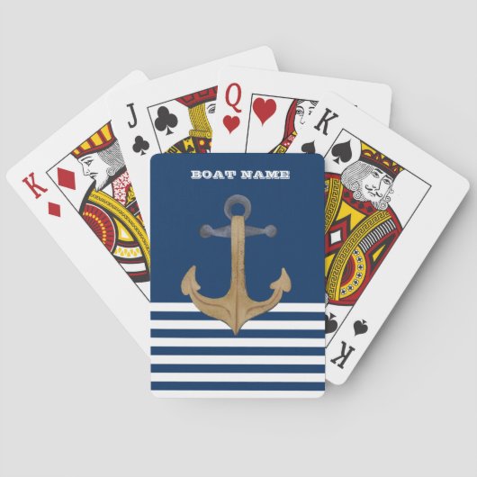 Scheepvaart, Oude Anker Marineblauw Gestreepte Pokerkaarten (Achterkant)