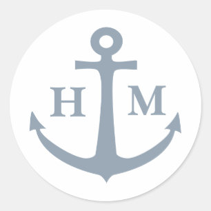Scheepvaart Stof Blauw Anker Monogram Ronde Sticker