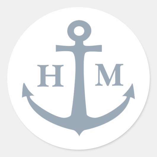 Scheepvaart Stof Blauw Anker Monogram Ronde Sticker (Voorkant)
