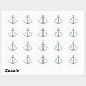 Scheepvaart Stof Blauw Anker Monogram Ronde Sticker (Vel)