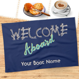 Scheepvaart Welkom Aan Boord Bootnaam Navyblauw Theedoek