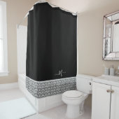 Scheepvaart zwart wit elegant monogram initiaal douchegordijn (In situ)