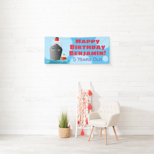 Scheepvaartboot cartoon verjaardag spandoek (Insitu)