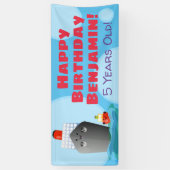 Scheepvaartboot cartoon verjaardag spandoek (Verticaal)