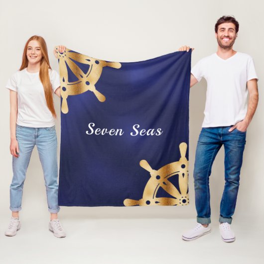 Scheepvaartboot met de naam gouden stuurwiel fleece deken (In situ)